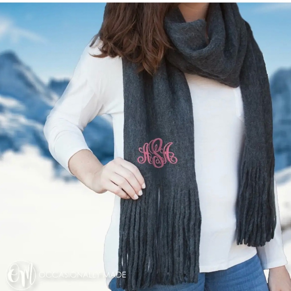 Occasionally Made Solid Brushed Fringe Scarf Dark… - image 1